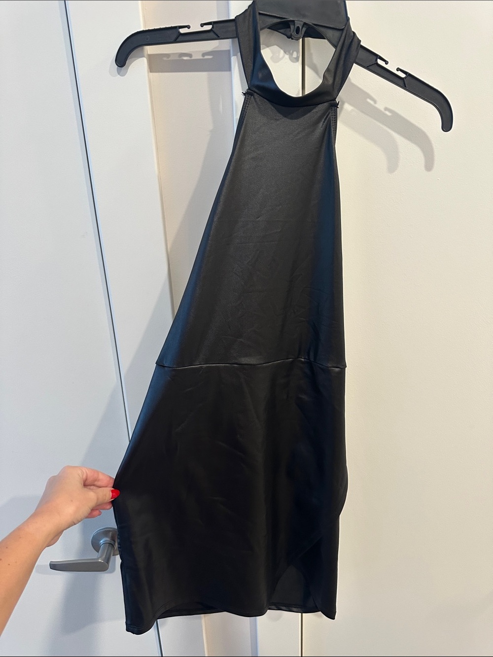 SHEIN Black Faux-Leather Halter Mini Dress